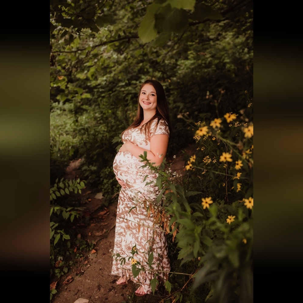 Ivory/Gold sequin off should Pink Blush Maternity Dress